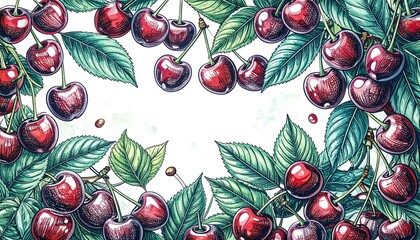 Fresh cherries and leaves