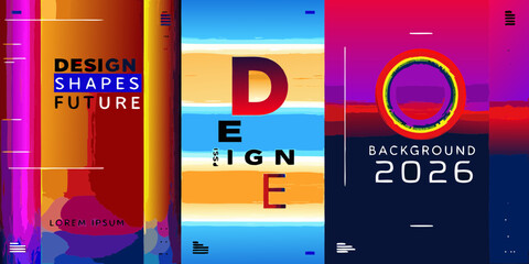 Abstract colorful graphic design posters with text and geometric shapes for future concepts
