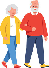 Happy senior couple walking together in vibrant autumn casual clothing vector