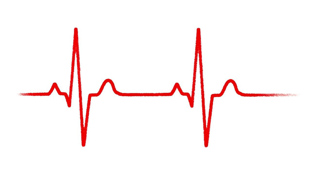 Red electrocardiogram line showing heart rhythm isolated on transparent background, representing health and vitality