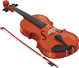 Fototapeta premium Elegant violin and bow isolated professional musical instrument study vector