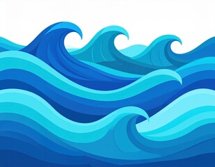 A vibrant illustration of stylized ocean waves in shades of blue, showcasing a dynamic and fluid movement.