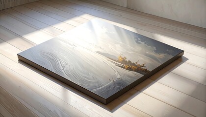 Modern landscape art print on display
