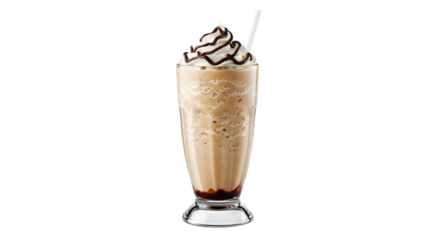 Coffee frappe with whipped cream and chocolate syrup isolated PNG with Transparent Background