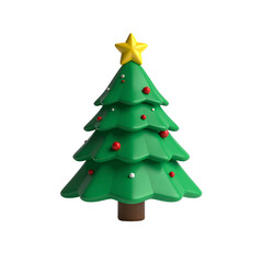 Fototapeta premium Festive Christmas tree with a bright yellow star on the top, adorned with red ornaments. This vibrant illustration captures the essence of the holiday spirit