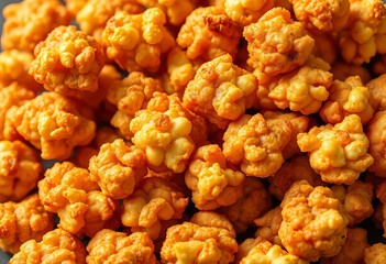 Golden-brown fried popcorn chicken pieces, seasoned, crispy,   restaurant,  appetizer