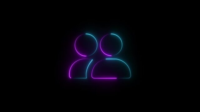 Team Work Icons concept. Glowing neon man icon animation. Animated icon on background, alpha channel. people man icon glowing animation saber video on black background.