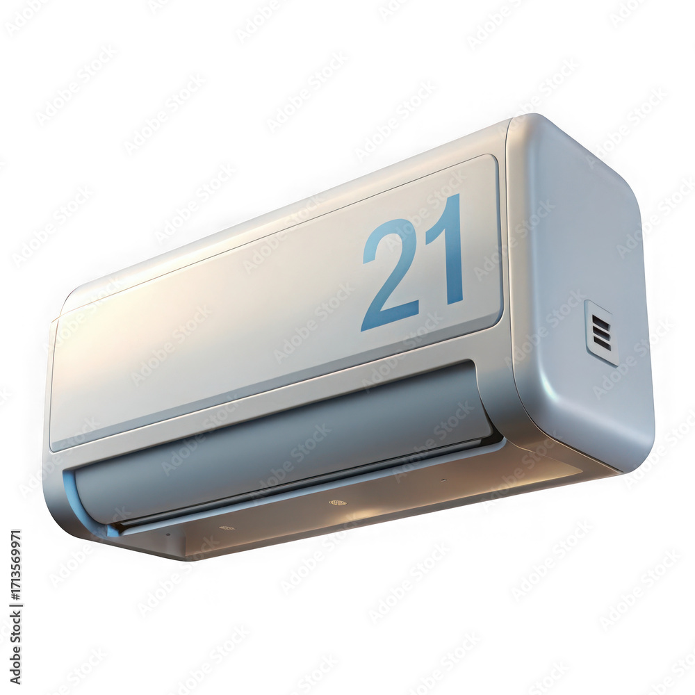 Wall mural 3d split air conditioner unit with digital display isolated on transparent background