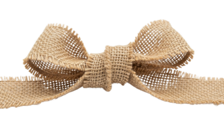 Rustic burlap bow for gift wrapping and decoration isolated PNG with Transparent Background