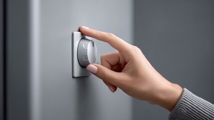 Naklejka premium Hand Adjusting Temperature Control Dial on Modern Refrigerator