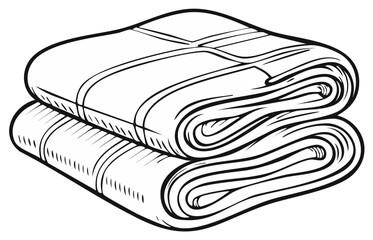 Stack of two folded cozy blankets black and white line art illustration