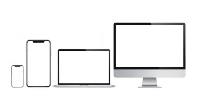 Modern electronic devices collection isolated on transparent background