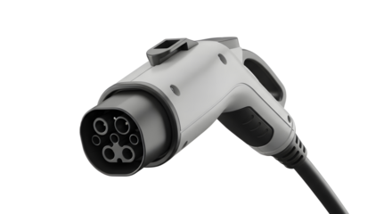 Electric car charging connector plug for modern EV station equipment isolated on white background