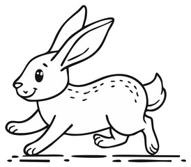 Obraz premium Cartoon style black and white illustration of a running rabbit for Easter or spring themes and art therapy