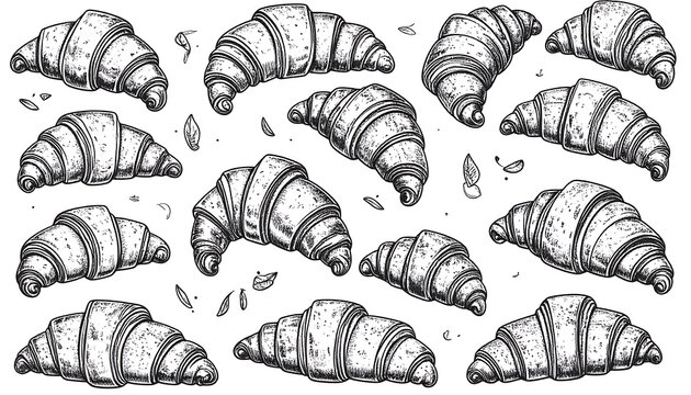 Hand-drawn croissant illustrations