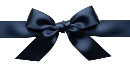 Dark blue satin ribbon bow for decoration isolated PNG with Transparent Background