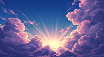 Dramatic Sky with Sunburst and Pink Clouds - Anime Style