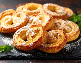 Fototapeta premium Sweet pastries piled on a dark surface