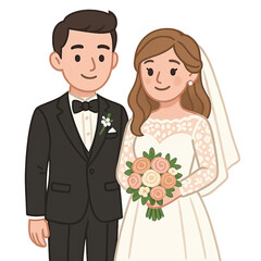 Happy couple on their wedding day, smiling together.