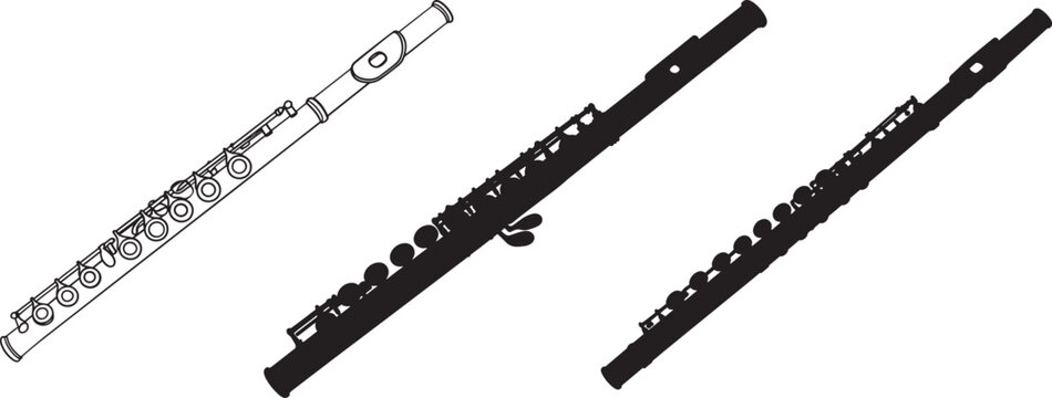 Monochrome and silhouette music flute instrument vector