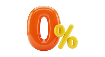 Orange 3d zero percent symbol isolated on transparent background