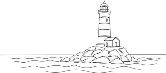 Coastal lighthouse sketch isolated sea landmark maritime navigation beacon vector © Mohim