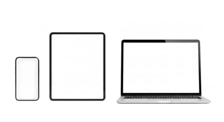 Modern electronic devices including smartphone laptop and tablet isolated on transparent background