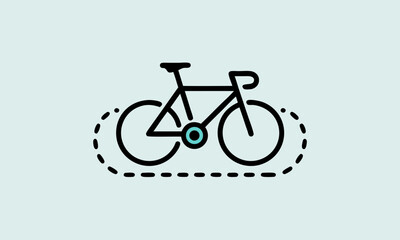 Fototapeta premium Minimalist black bicycle icon with dashed outline.