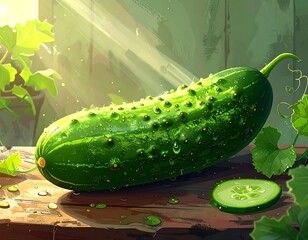 Fresh cucumber on a wooden surface