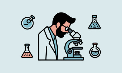 Scientist examining specimen under microscope surrounded by lab equipment.