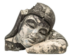Stone woman head sculpture