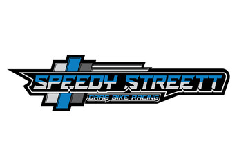 Design words SPEEDY STREETT drag bike racing in the automotive concept with background white	