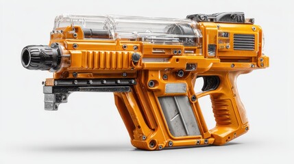 High-Detail Orange Toy Blaster with Transparent Magazine and Design