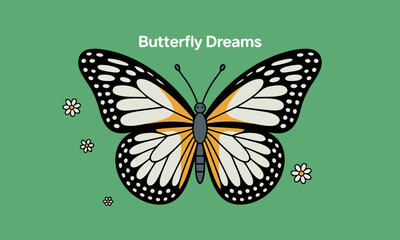 Stylized Monarch Butterfly with Delicate Flowers.