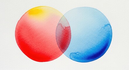 Watercolor Overlapping Circles Red, Yellow, and Blue on Textured White Paper