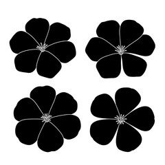 Four black silhouette flowers on white background