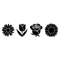 Collection of four black flower silhouettes on a white background