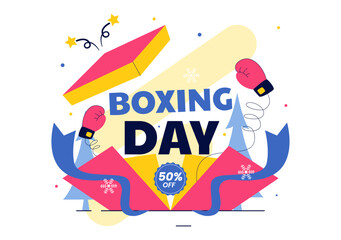 Boxing Day Sale Vector Illustration featuring Discount Tags, Special Offers, and Gift Boxes for Promotional Advertising in a Flat Cartoon Background