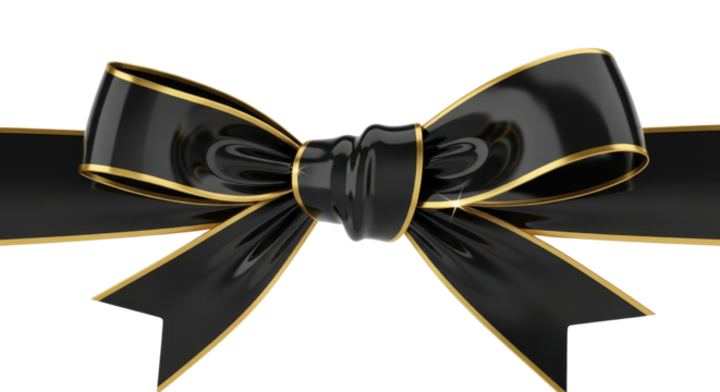 Black ribbon with gold trim isolated PNG with Transparent Background