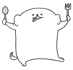 スプーンとフォークを持つ犬