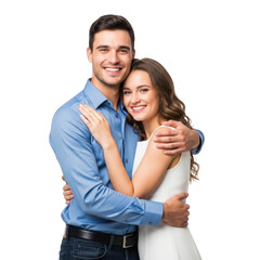 A joyful young couple embracing affectionately smiling together with warmth and connection isolated on transparent background