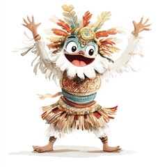 Fototapeta premium Animated happy bird character in festive attire.