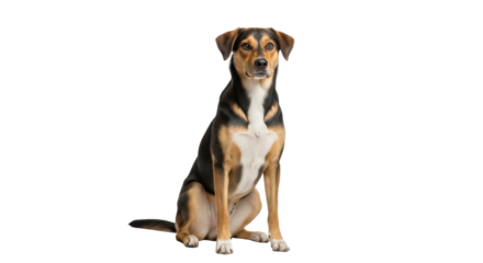 Dog sitting looking at camera in studio isolated PNG with Transparent Background