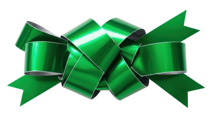 Shiny green holiday gift bow isolated PNG with Transparent Background
