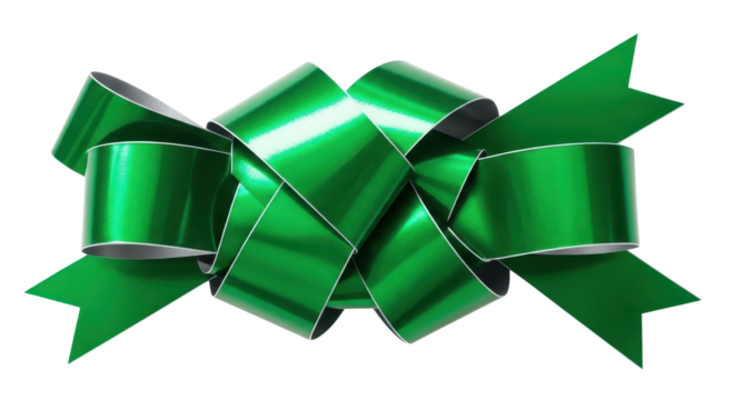 Shiny green holiday gift bow isolated PNG with Transparent Background