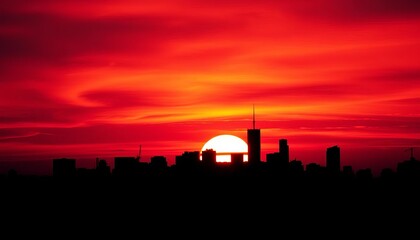 Fototapeta premium Dark city skyline silhouette against vibrant sunset, vector, night