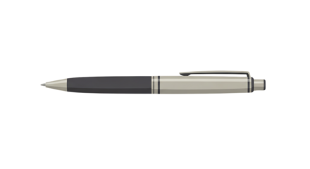 A sleek modern silver and black ballpoint pen isolated on a solid black background showcasing its elegant design and writing instrument functionality