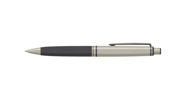 A sleek modern silver and black ballpoint pen isolated on a solid black background showcasing its elegant design and writing instrument functionality
