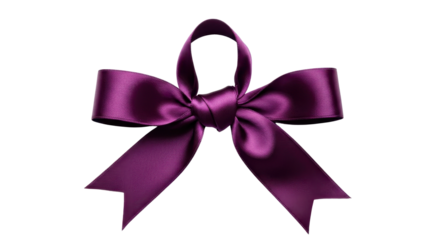 Purple satin ribbon bow for festive decoration isolated PNG with Transparent Background
