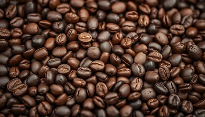 Fototapeta premium Rich, dark roasted organic coffee beans close-up, coffee, healthy